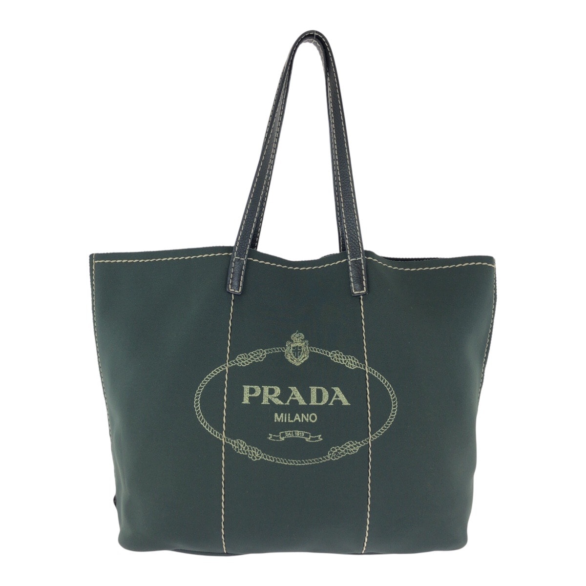 美品 PRADA プラダ 三角ロゴプレート カーキ グリーン シルバー金具 レザー ネオプレーン/ トートバッグ ショルダーバッグ 602214 【中古】