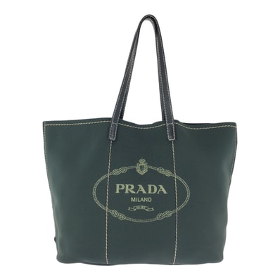 美品 PRADA プラダ 三角ロゴプレート カーキ グリーン シルバー金具 レザー ネオプレーン/ トートバッグ ショルダーバッグ 602214 【中古】