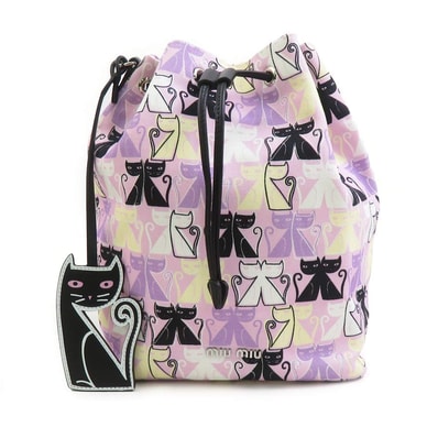 ミュウミュウ MIUMIU ポーチ 巾着ポーチ CANAPA CATS キャンバス パープル系 レディース【中古】 r11428k
