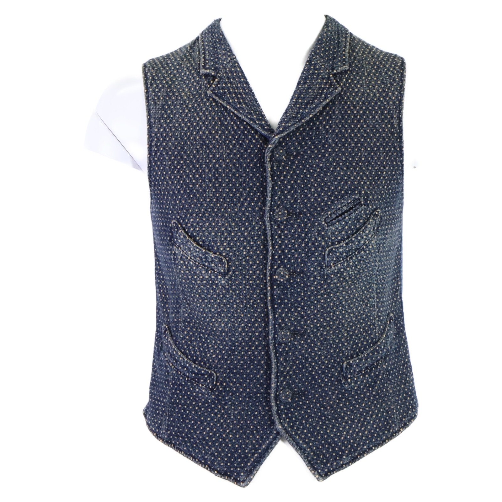 ダブルアールエル 【国内正規】782567482001 INDIGO COTTON DOBBY VEST 本藍染め 刺し子 ドビー XS
