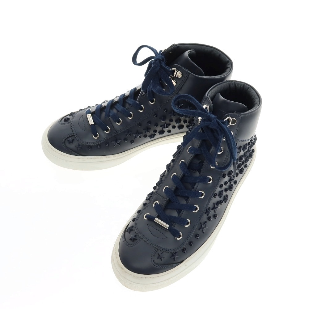 【中古】ジミーチュウ JIMMY CHOO レザー ハイカットスニーカー ネイビー【サイズ41 1/2】【メンズ】