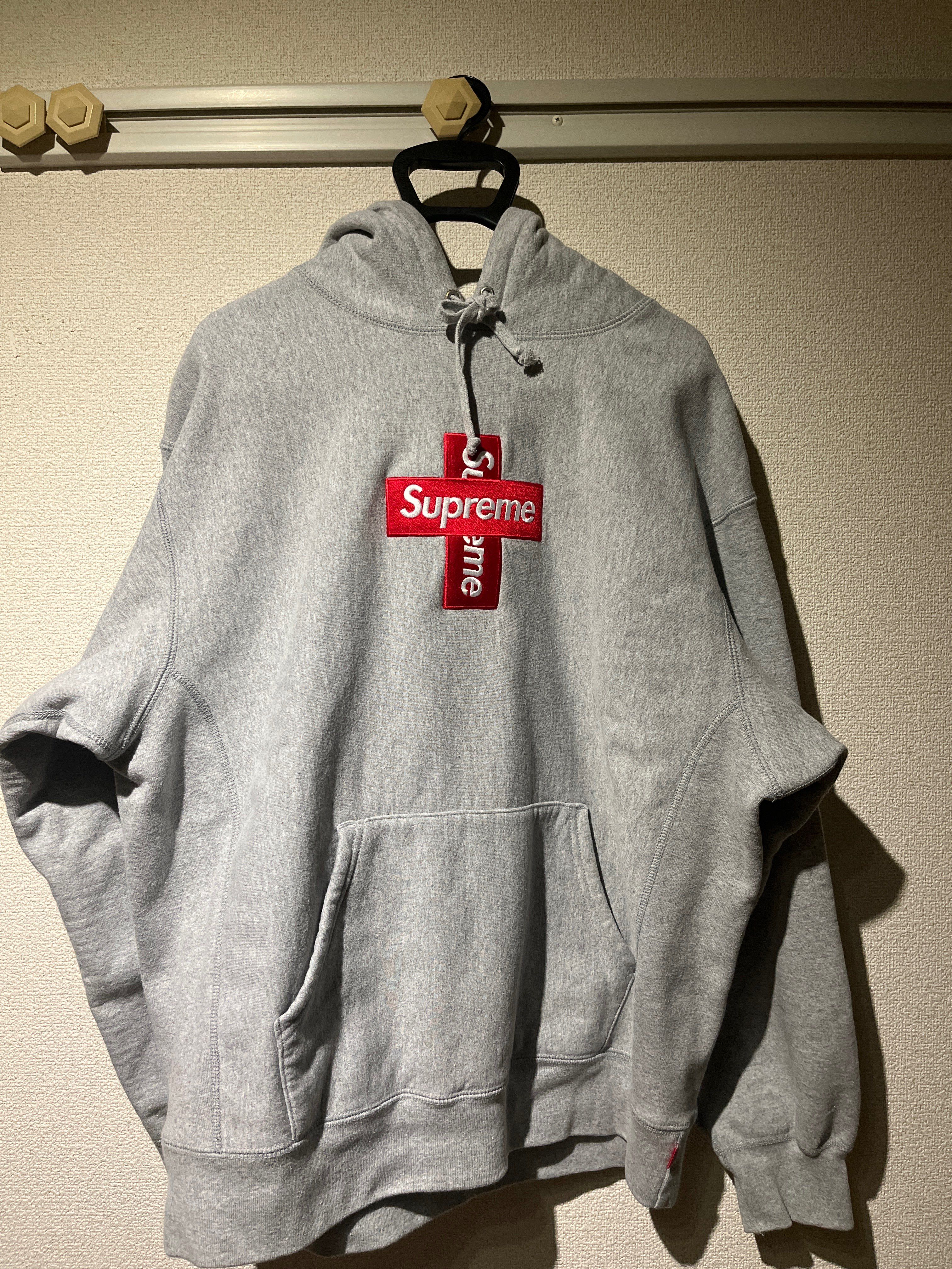 Supreme Cross Box Logo Hooded Sweatshirt "Grey"