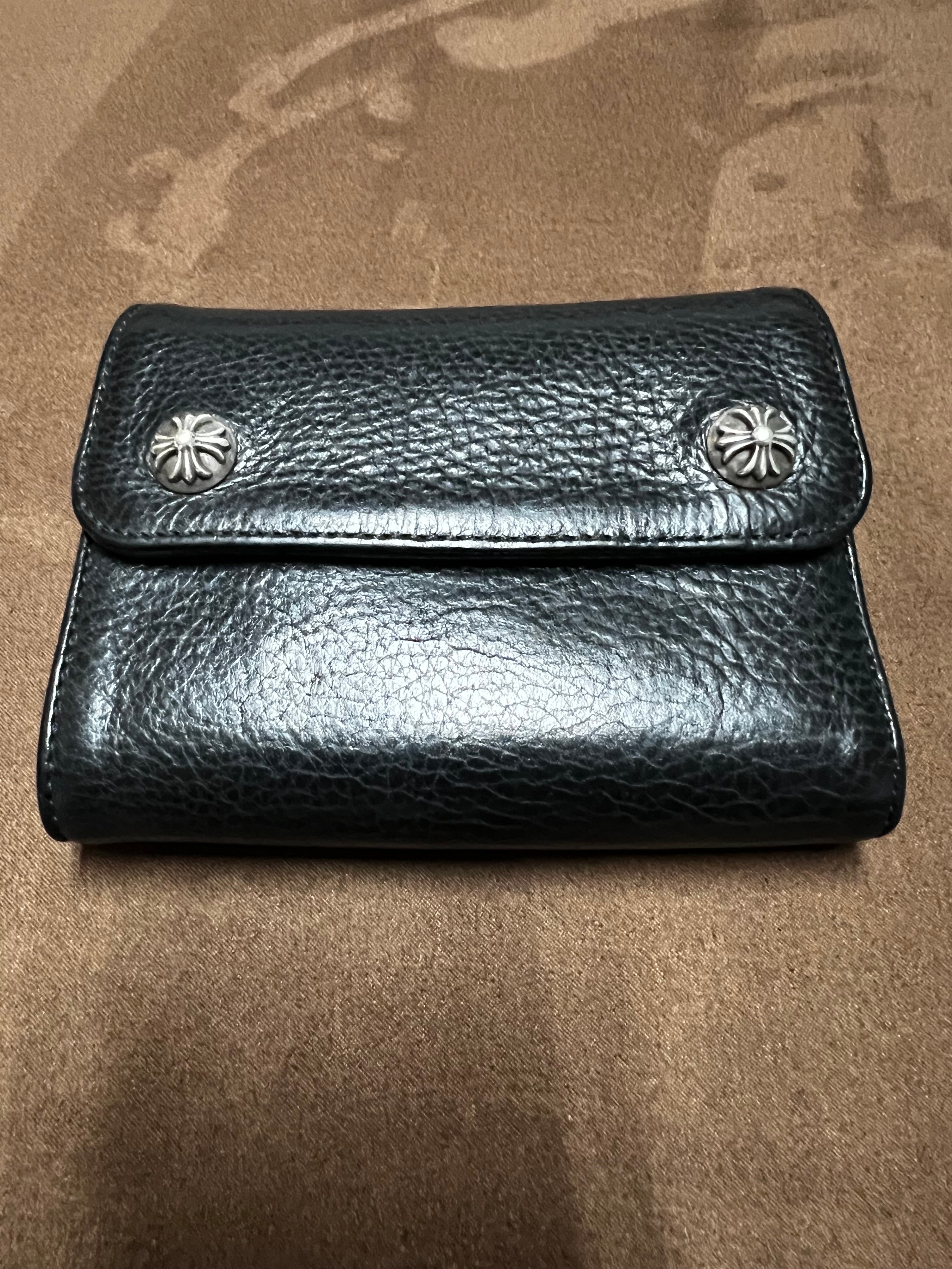 Chrome Hearts Wave Mini Cross Ball Button Leather Wallet "Black/Silver"