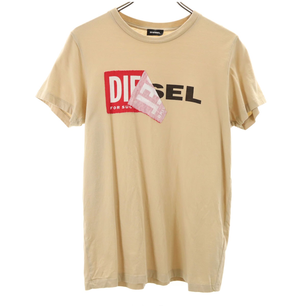 DIESEL ディーゼル ブルガリア製 めくれロゴ 半袖 Tシャツ 16 ベージュ