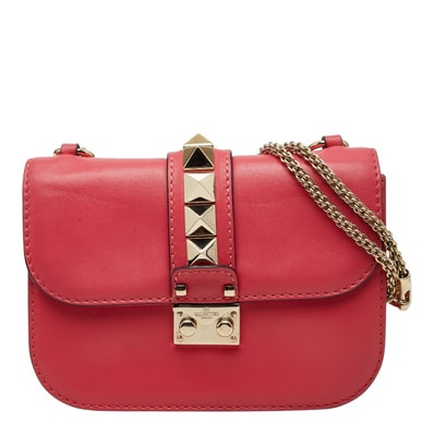 ヴァレンティノ ロックスタッズ チェーン ショルダーバッグ ピンク レザー レディース VALENTINO 【中古】