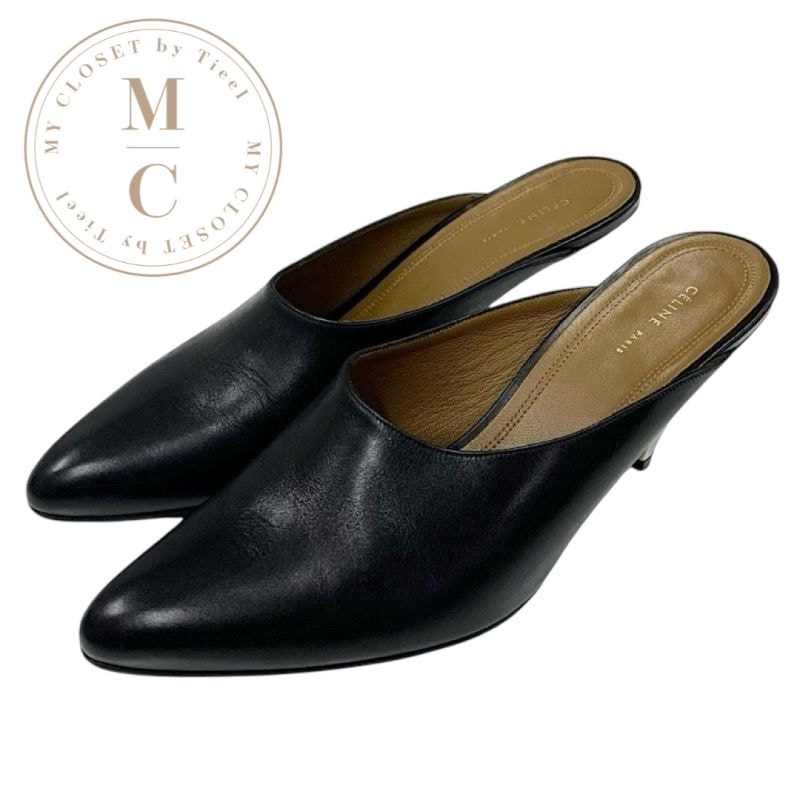 セリーヌ CELINE サンダル 靴 シューズ レザー ブラック 黒 シルバー ミュール パンプス バンバン メタルヒール