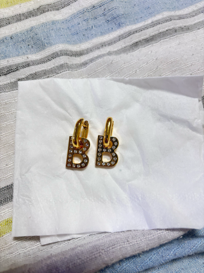 BALENCIAGA B チェーン XS ピアス (シャイニーゴールド&ラインストーン)