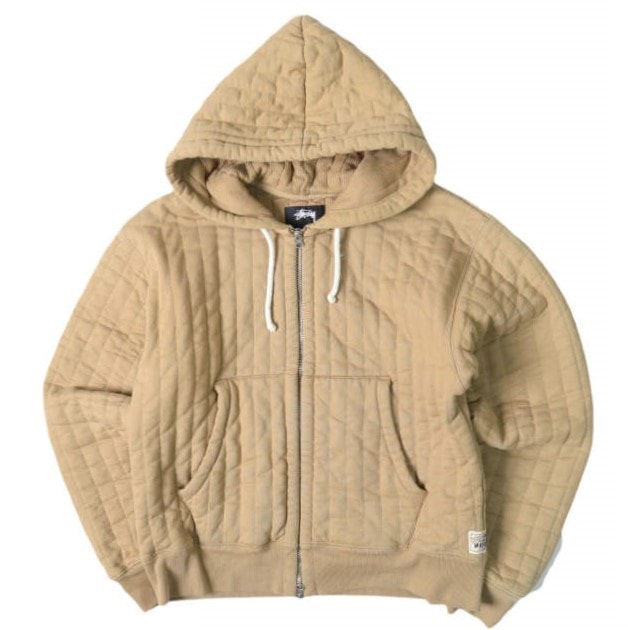 STUSSY ステューシー 23AW VERTICAL QUILTED ZIP HOODIE バーティカル キルテッド ジップフーディー 118526 M TAN キルティング パーカー トップス g27961