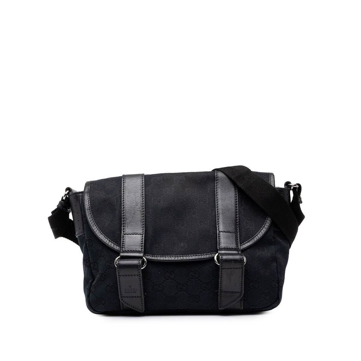 グッチ GGキャンバス 斜め掛け ショルダーバッグ メッセンジャーバッグ 145858 ブラック キャンバス レザー レディース GUCCI 中古