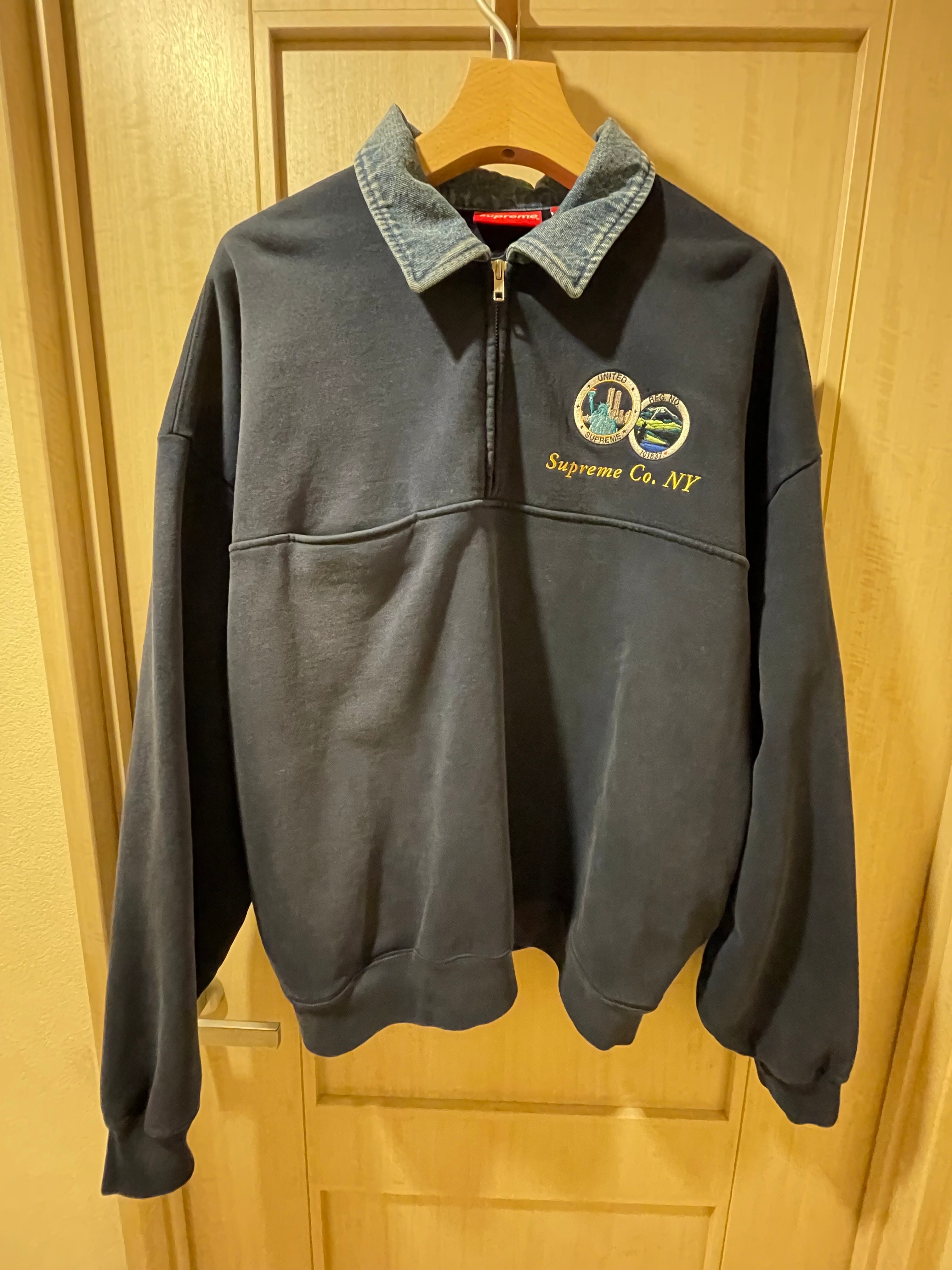 Supreme Denim Collar Half Zip Sweatshirt "Navy"
