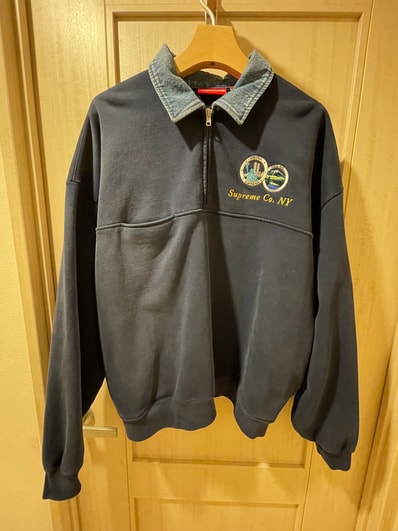 Supreme Denim Collar Half Zip Sweatshirt "Navy"