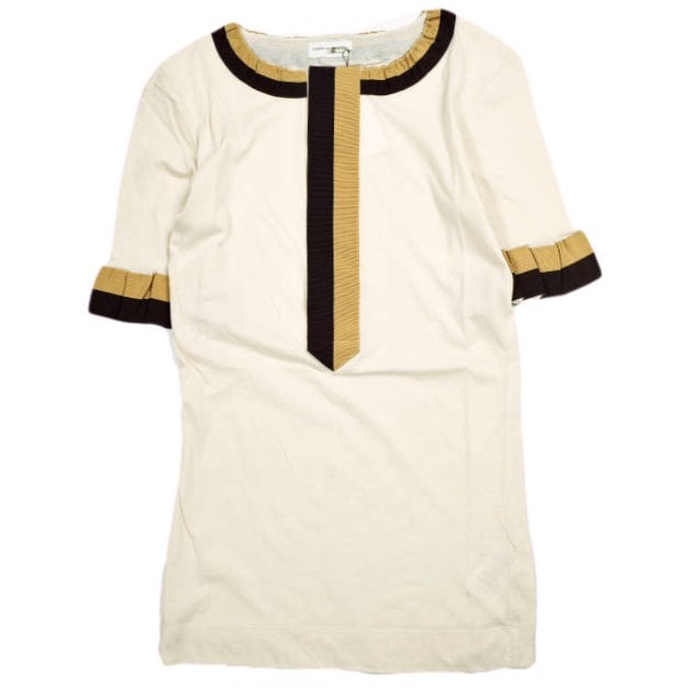 新品 DRIES VAN NOTEN ドリスヴァンノッテン 24SS HAPPY TAPE 8606 W.K.POLO グログランテープ Tシャツ 241-011144-8606-100 S CREAM 定価55,000円 半袖 ヘンリーネック カットソー