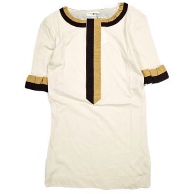 新品 DRIES VAN NOTEN ドリスヴァンノッテン 24SS HAPPY TAPE 8606 W.K.POLO グログランテープ Tシャツ 241-011144-8606-100 S CREAM 定価55,000円 半袖 ヘンリーネック カットソー