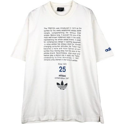 古着 90年代 アディダス adidas トレフォイルロゴ25周年記念 メッセージ スポーツプリントTシャツ メンズM相当 ヴィンテージ/eaa648840