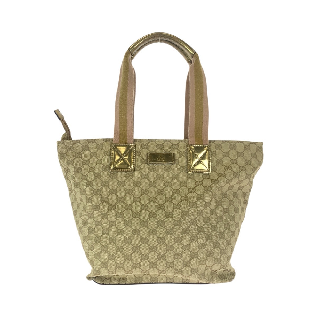 美品 GUCCI グッチ シェリーライン ベージュ ピンク ゴールド GGキャンバス レザー/ トートバッグ ショルダーバッグ 601696 【中古】