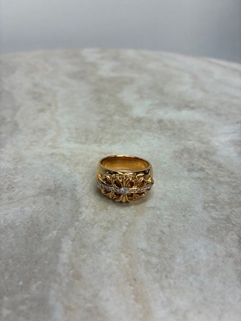 Chrome Hearts 22K Floral Cross Pave Diamond Ring "Yellow Gold"