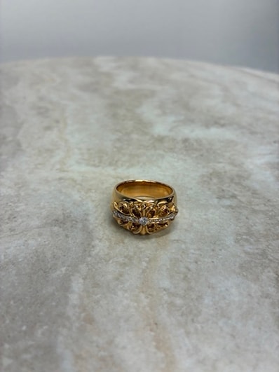 Chrome Hearts 22K Floral Cross Pave Diamond Ring "Yellow Gold"