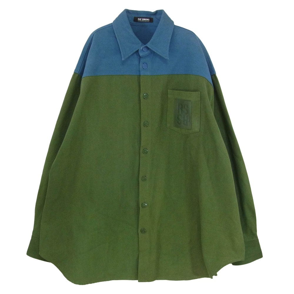 RAF SIMONS ラフシモンズ 22AW Oversized denim shirts ピン付き オーバーサイズ バイカラー デニム シャツ ジャケット グリーン系 M【中古】