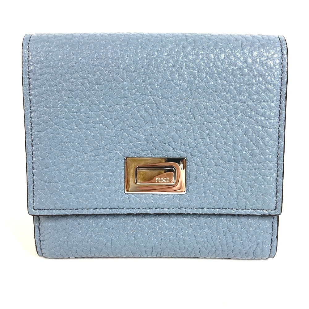 フェンディ FENDI ピーカブー ロゴ 8M0438 コンパクトウォレット 財布 2つ折り財布 レザー ブルー 新品同様