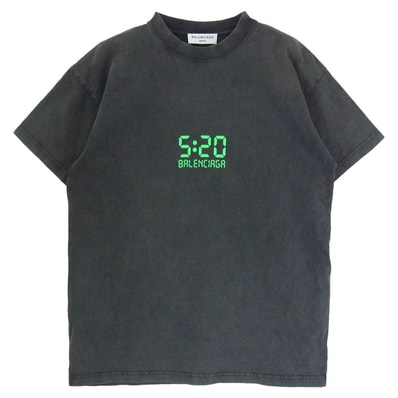 BALENCIAGA バレンシアガ Tシャツ 612965 TMVL5 USED加工 ロゴプリント 半袖 Tシャツ カットソー ブラック系 XXS【中古】
