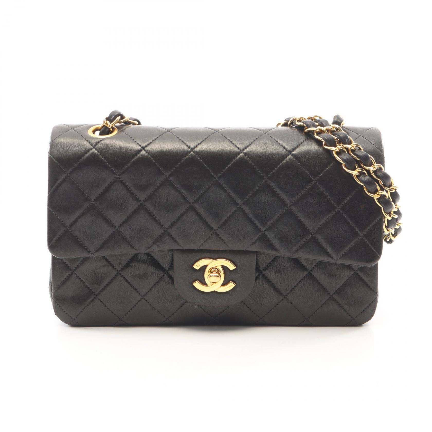 シャネル CHANEL マトラッセ Wフラップ ショルダーバッグ バッグ ラムスキン(羊革) レディース ブラック系 【中古】