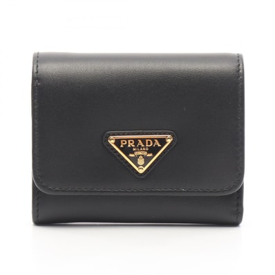 プラダ PRADA CITY CALF TAB 三つ折り長財布 財布 レザー メンズ レディース ブラック系 【中古】
