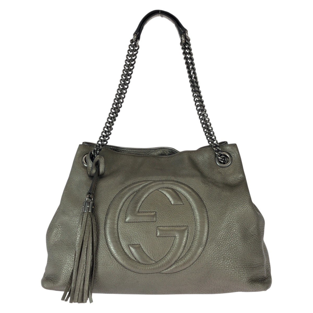 GUCCI グッチ ソーホー タッセル グレー ガンメタ金具 レザー チェーンショルダーバッグ トートバッグ 601170 【中古】