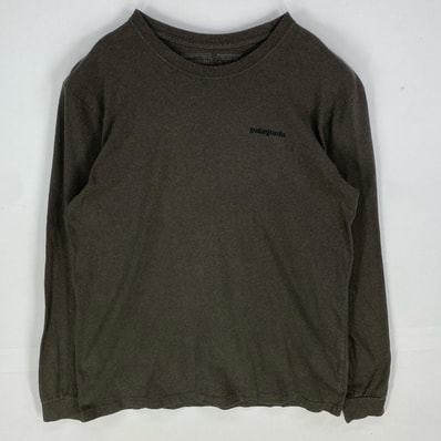 古着 パタゴニア patagonia 長袖Tシャツ クルーネック ロゴプリント ブランドデザイン ロングスリーブ M ブラウン系 メンズ
