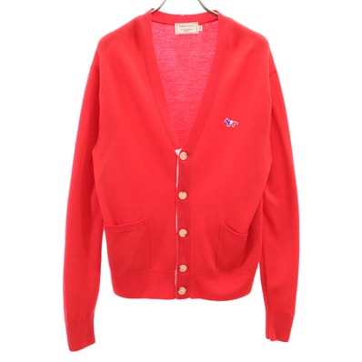 MAISON KITSUNE メゾンキツネ ポルトガル製 長袖 Vネック ニットカーディガン XXS レッド