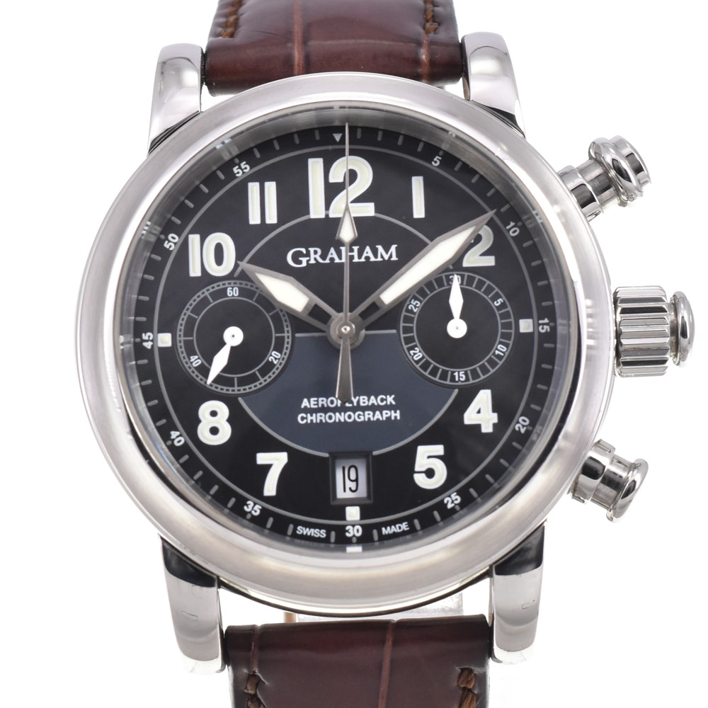 値下 グラハム GRAHAM 2AFAS.B05A.C01B アエロフライバック クロノグラフ ブラック 自動巻き メンズ 腕時計 D#146980