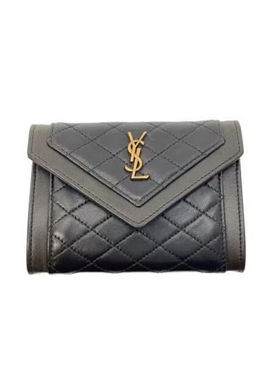 SAINT LAURENT Gaby Small Envelope Wallet In Quilted Lambskin "Black"
