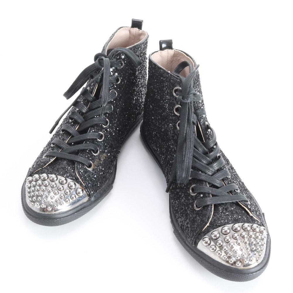 ■美品 ミュウミュウ スタッズ ラメ グリッター 35 5T8143