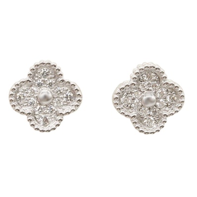 ヴァンクリーフ&アーペル Van Cleef & Arpels スウィート アルハンブラ ピアス ダイヤ ピアス ジュエリー K18WG(ホワイトゴールド) ダイヤモンド レディース シルバー系 / クリア系 VCARO85500 【中古】