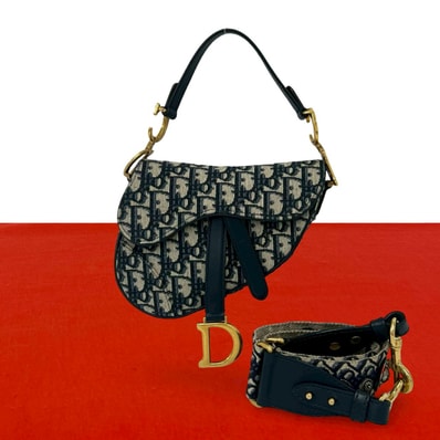 Christian Dior ディオール サドルバッグ トロッター 柄 キャンバス レザー ショルダーバッグ ネイビー
39653