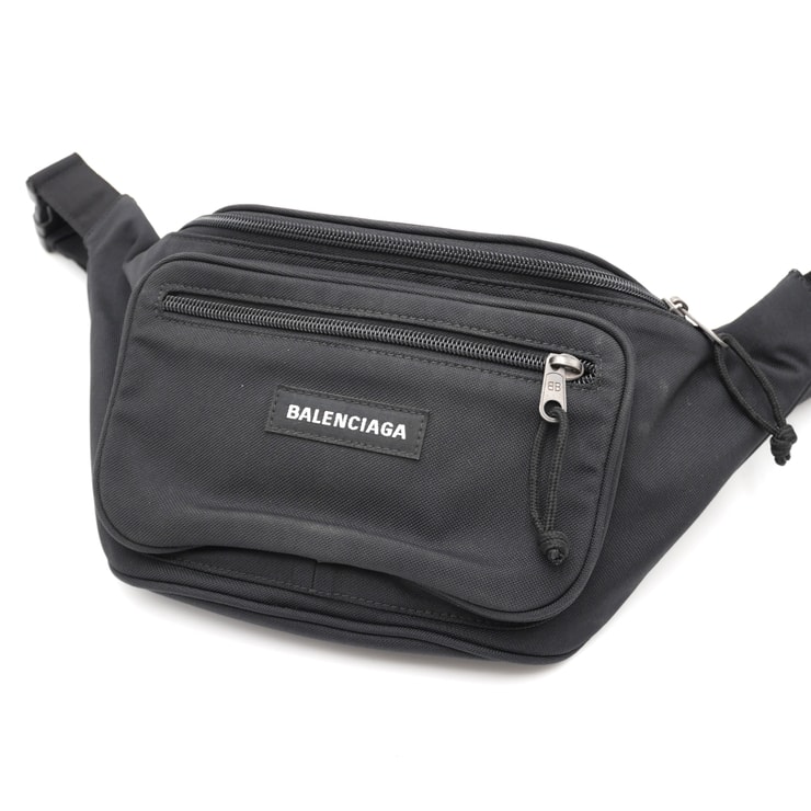 BALENCIAGA(バレンシアガ)エクスプローラー ベルトパック ボディバッグ ウエストバッグ ブラック ナイロン シルバー金具 メンズ レディース ユニセックス【中古】
