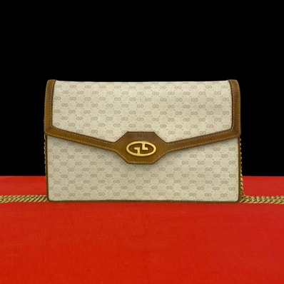 GUCCI グッチ マイクロGG 柄 ロゴ 金具 レザー PVC ショルダーバッグ ベージュ
72506