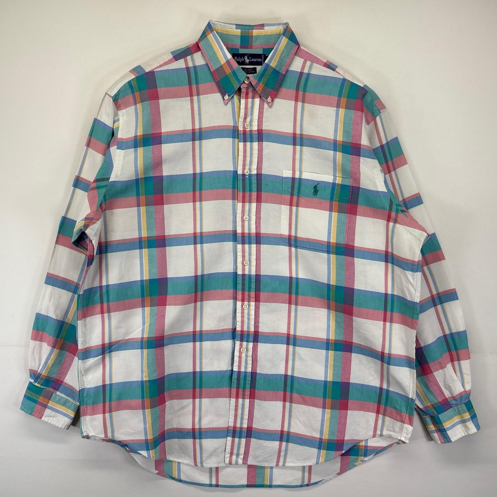 古着 90's/90年代 ラルフローレン RALPH LAUREN 長袖シャツ チェック柄 ワンポイントロゴ ポケット BLAIRE 大きいサイズ XL マルチカラー メンズ