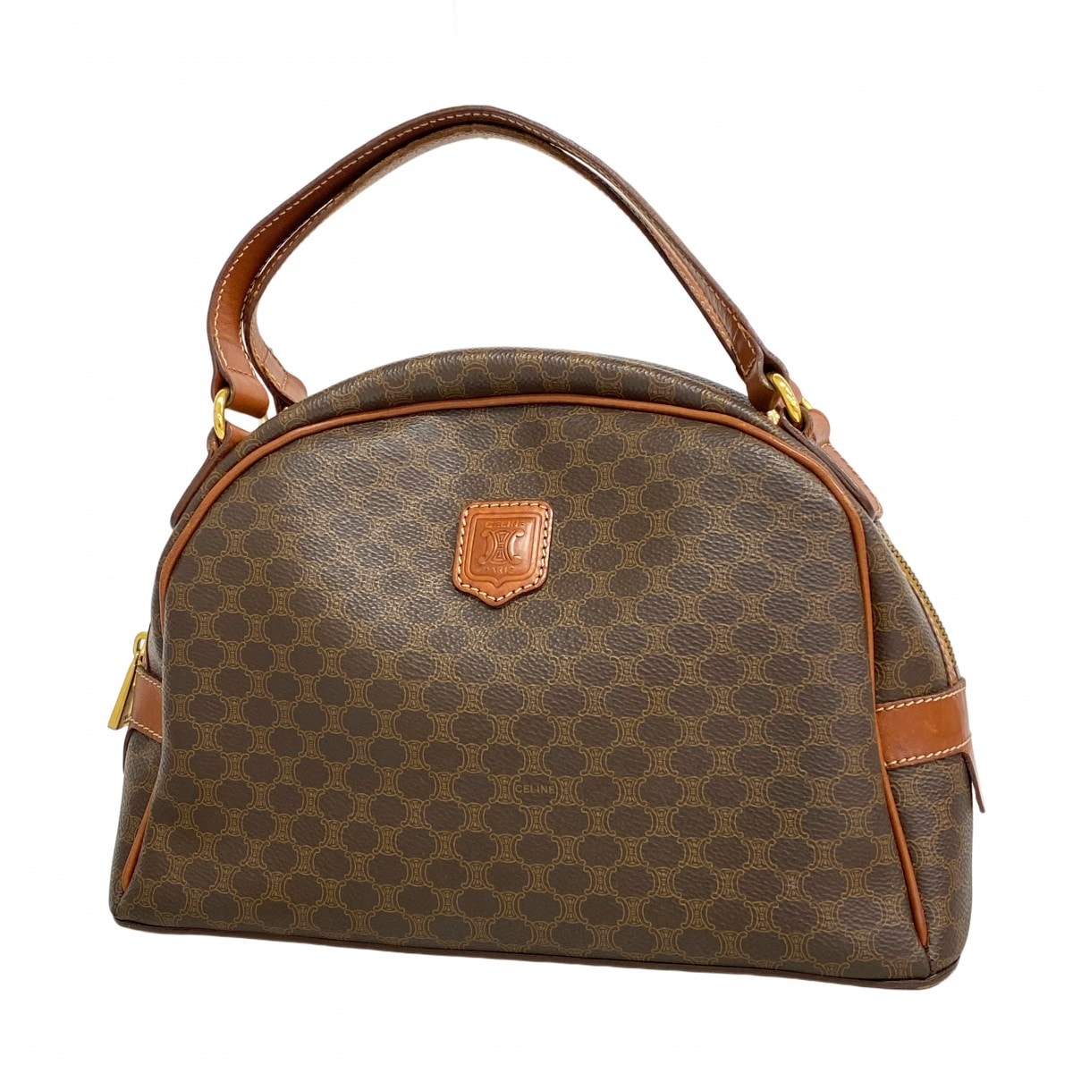 【6db1944-k】セリーヌ ハンドバッグ マカダム PVC ブラウン ゴールド金具【中古】レディース