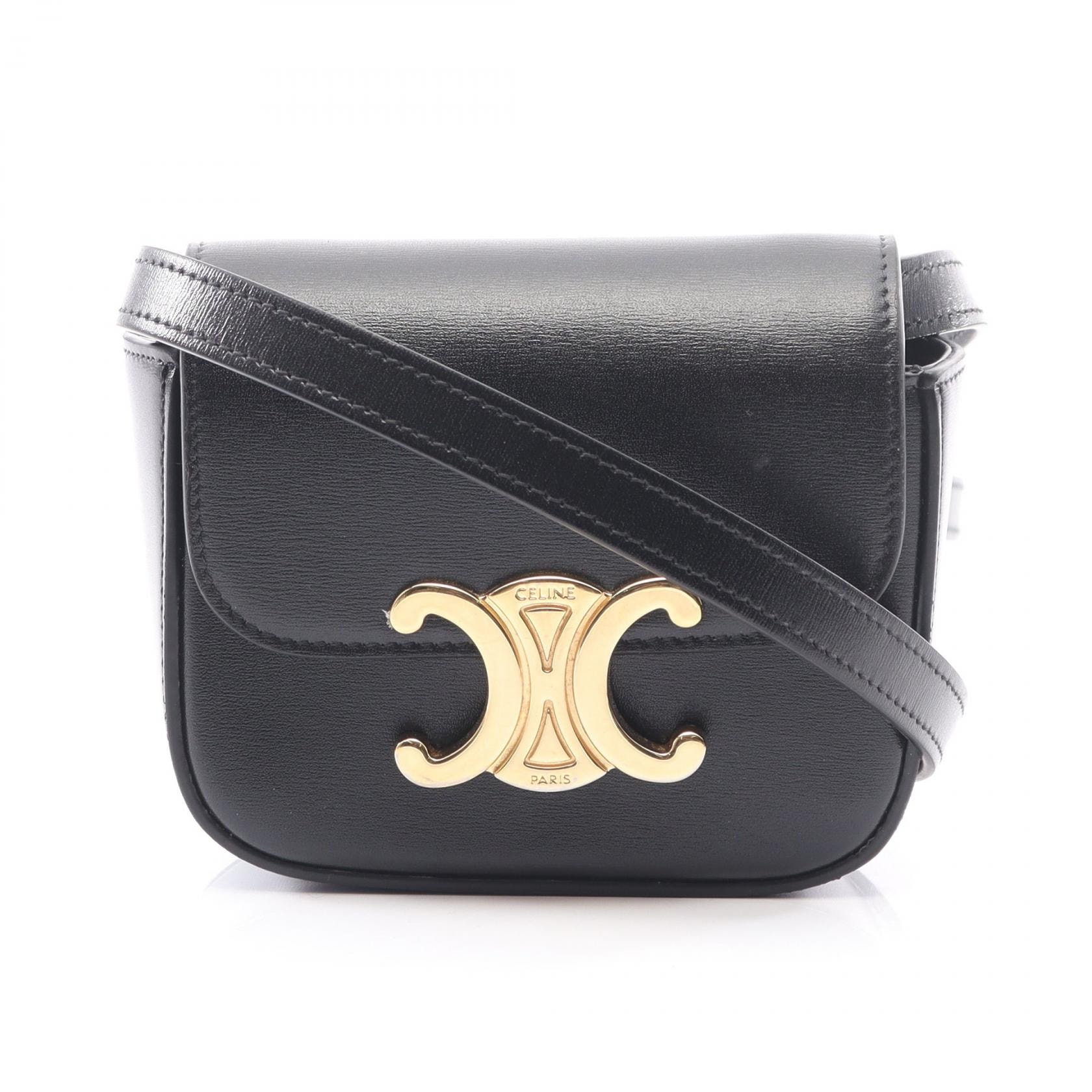 セリーヌ CELINE ミニクロード トリオンフ ショルダーバッグ バッグ レザー レディース ブラック系 10I513 【中古】
