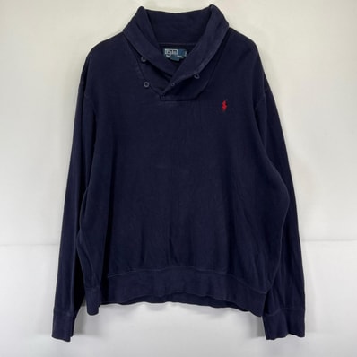 古着 ポロバイラルフローレン Polo by Ralph Lauren ニット ワンポイント ショールカラー トレーナー スウェット 2XL ネイビー系 メンズ
