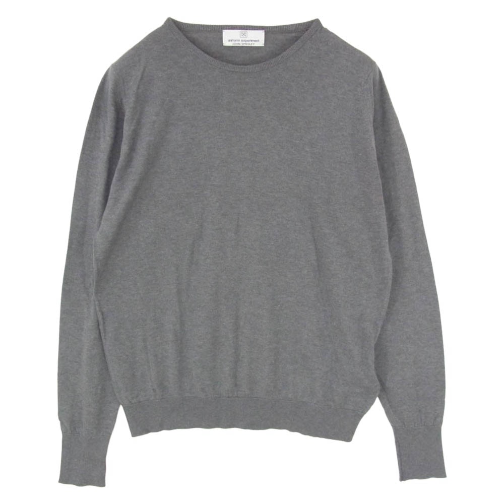 uniform experiment ユニフォームエクスペリメント 19AW UE-192080 x JOHN SMEDLEY ジョンスメドレー CREW NECK KNIT ロゴプリント シーアイランドコットン クルーネック ニット グレー系 3【中古】