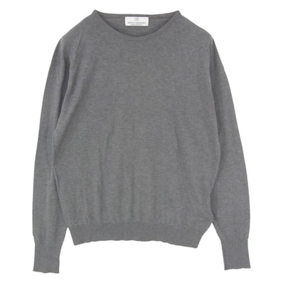 uniform experiment ユニフォームエクスペリメント 19AW UE-192080 x JOHN SMEDLEY ジョンスメドレー CREW NECK KNIT ロゴプリント シーアイランドコットン クルーネック ニット グレー系 3【中古】