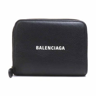 バレンシアガ BALENCIAGA 二つ折り財布 レザー ブラック レディース【中古】 e61806a