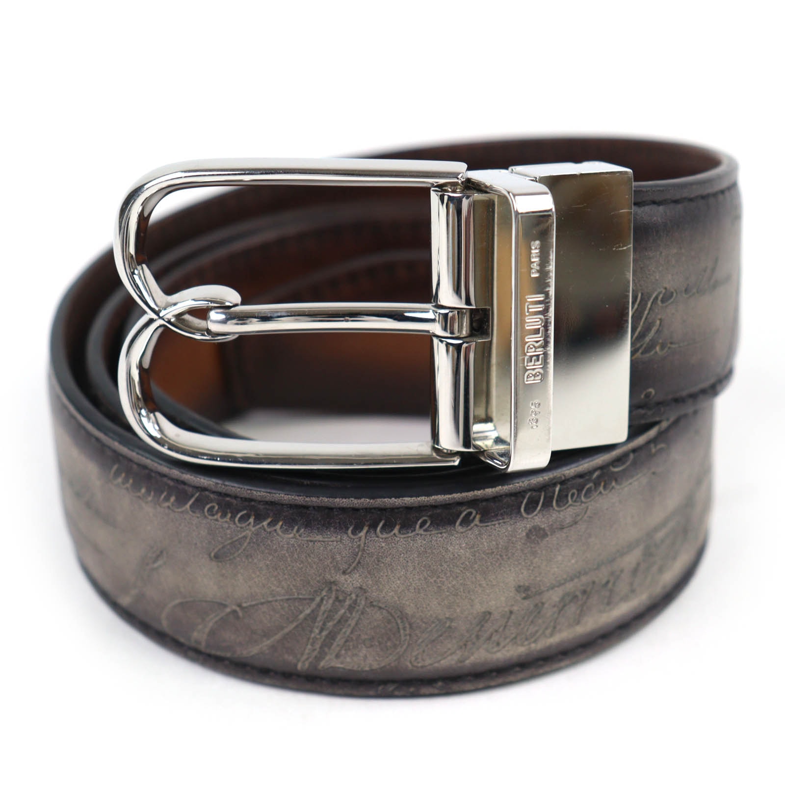 良品 ベルルッティ カリグラフィ ロゴバックル レザーベルト 95 38