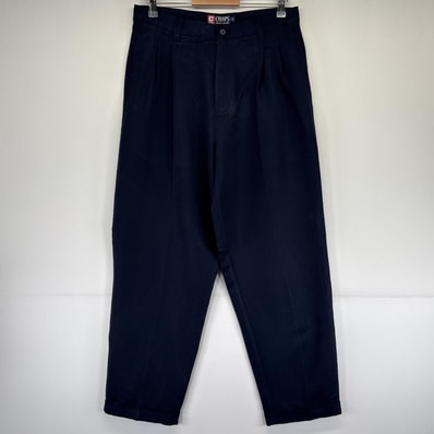 古着 チャップスラルフローレン CHAPS RALPHLAUREN スラックスパンツ テーパード ツータック センタープレス レーヨン 長ズボン w34 L32 ネイビー メンズ