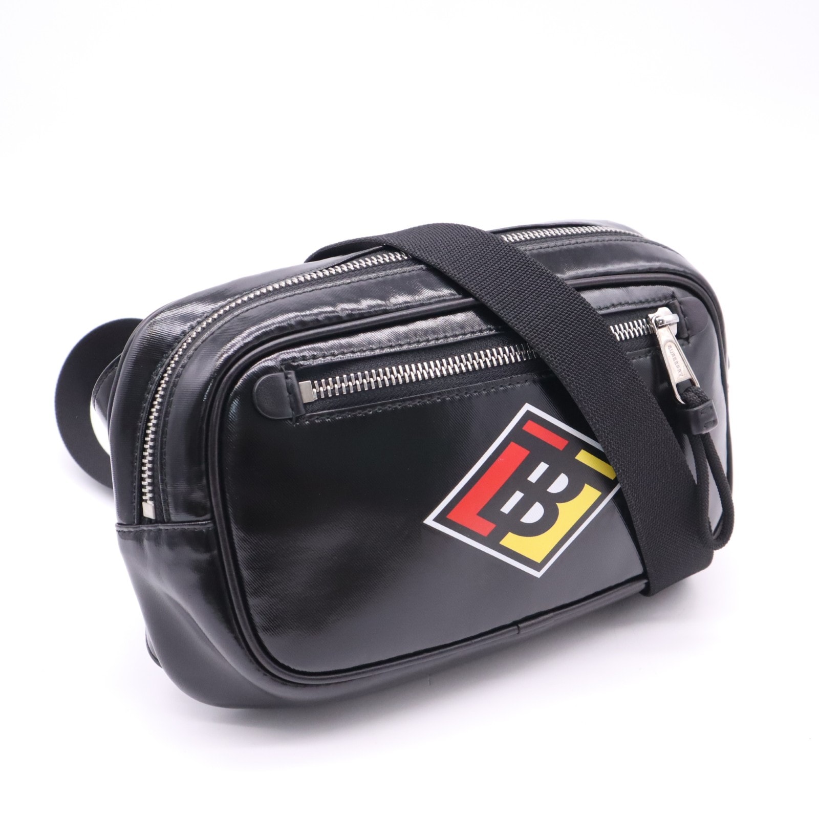 極美品 BURBERRY バーバリー PVC TBグラフィック ベルトバッグ 8021781 ウエストバッグ ブラック レッド イエロー PVC レディース