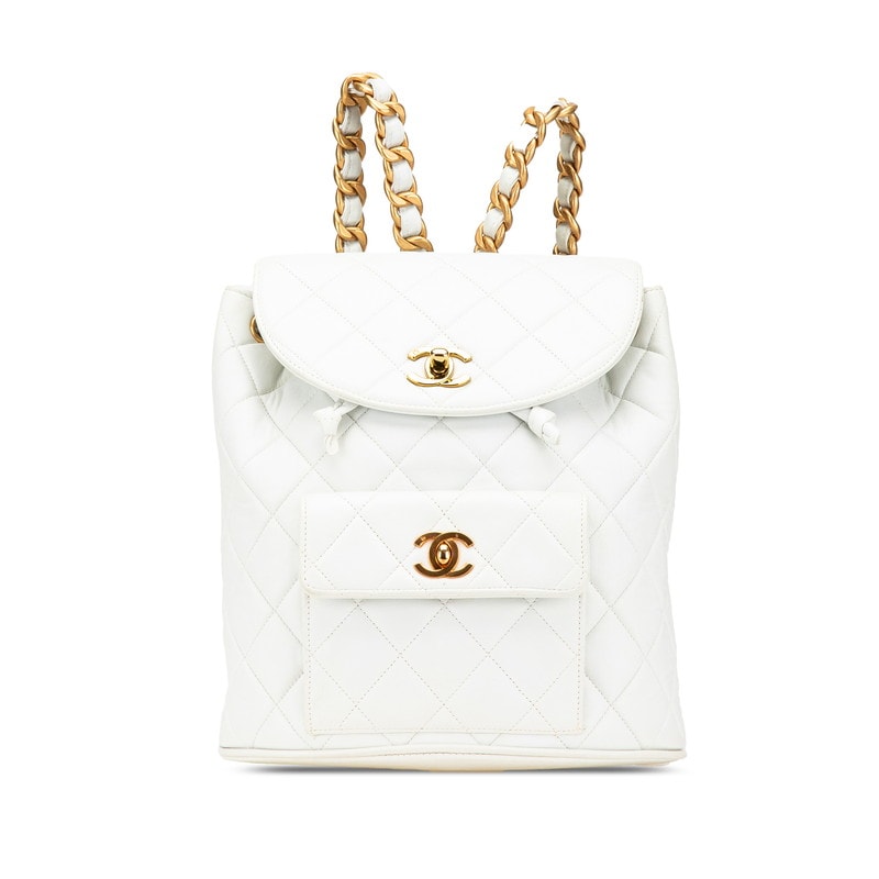 シャネル マトラッセ ココマーク チェーン リュック バックパック ホワイト ラムスキン レディース CHANEL 【中古】