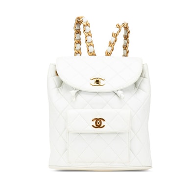 シャネル マトラッセ ココマーク チェーン リュック バックパック ホワイト ラムスキン レディース CHANEL 【中古】