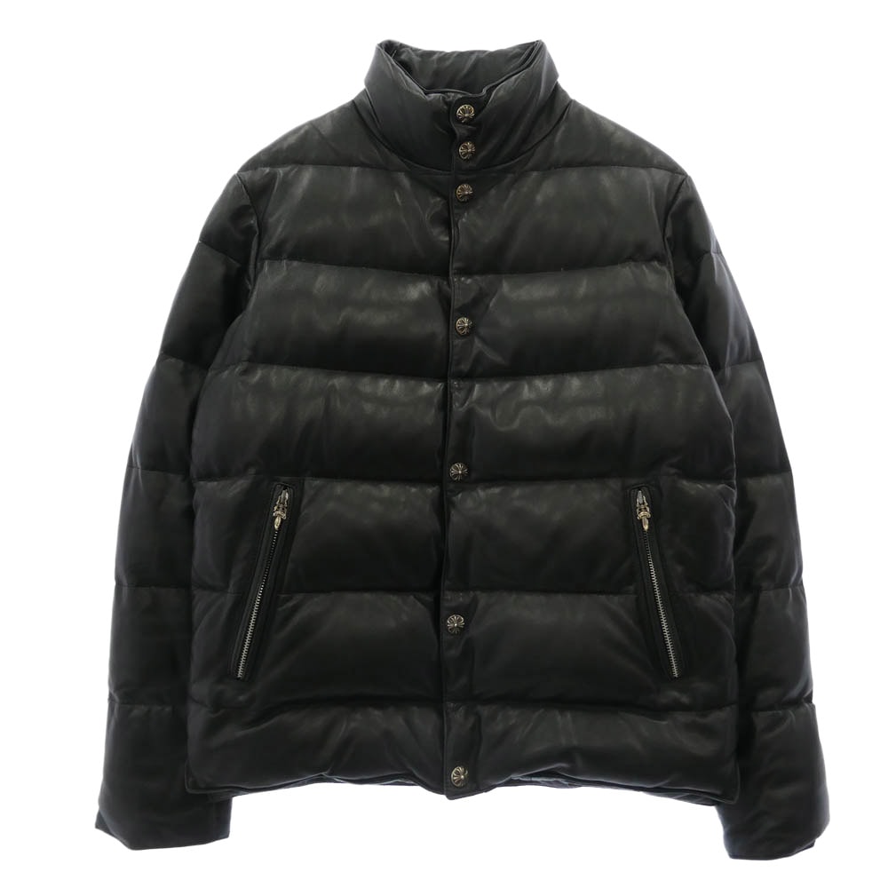 Chrome Hearts Stiff Cross Ball Button Leather Down Jacket "Black"