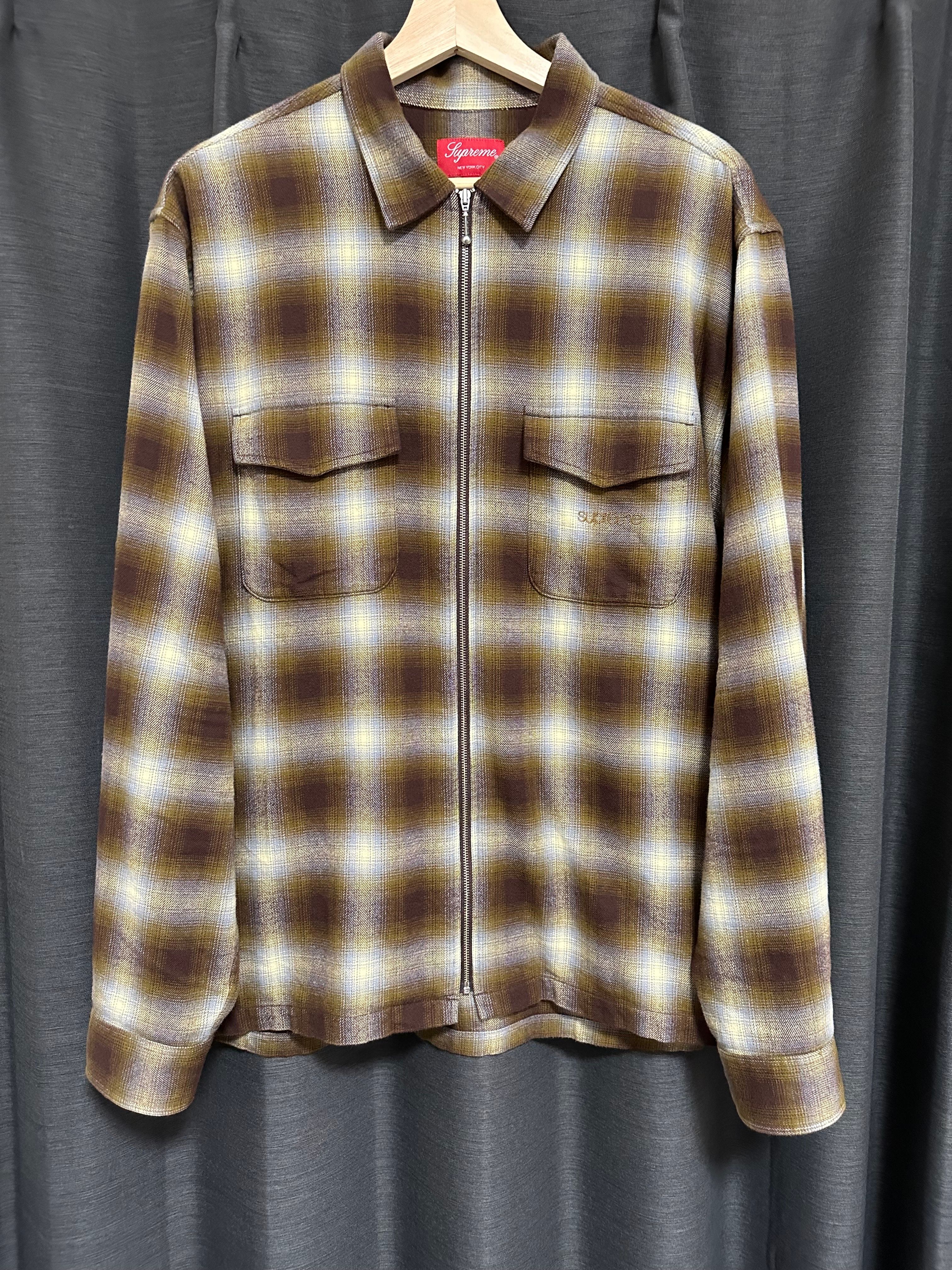 Supreme Shadow Plaid Flannel Zip Up Shirt "Brown"